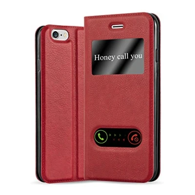 Image de cadorabo Coque pour Apple iPhone 6 Plus/iPhone 6S Plus en Rouge Safran Housse Protection avec Stand Horizontal et Deux Fenêtres Portefeuille Etui Poche Folio Case Cover