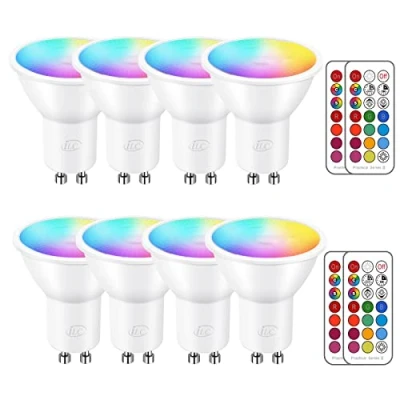 Image de iLC Ampoule Led MR16 GU10 RGB Spot Changementde Couleur, Ampoules RGBW Dimmable Blanc chaud (2700K) 5W Equivalence incandescence 40W, Timing Télécommande infrarouge incluse (paquet de 8)