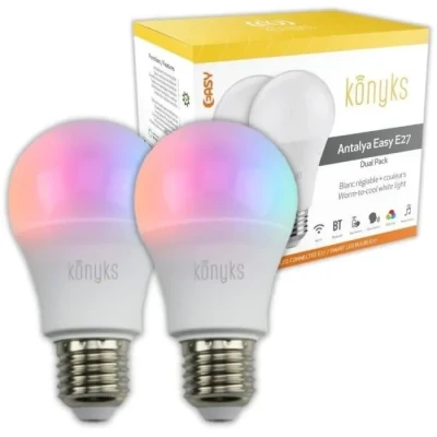 Image de Pack de 2 Ampoule LED Smart WiFi + Bluetooth® Antalya E27 11W Blanc RVB Multicolor Konyks Neuf
