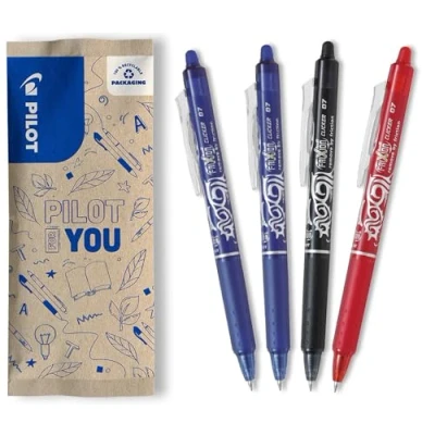 Image de PILOT Lot de 4 FriXion Ball Clicker 07 Stylo Effaçable à Encre Thermosensible Roller Rétractable et Rechargeable 2 Bleus, 1 Noir, Rouge Pointe Moyenne