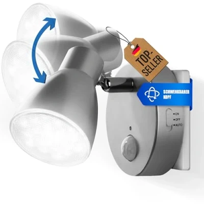 Image de Trango veilleuse à détecteur LED 2635 014 en argent avec fonction automatique 230V de mouvement, lampe sécurité, douille, murale, d&#039;orientation,