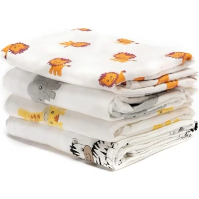 Image de CuddleBug Langes Coton Bébé Couverture 4 Couleurs Émmaillotage Mousseline de Lavable Cadeau Naissance Fille et Garçon Animaux la Savane