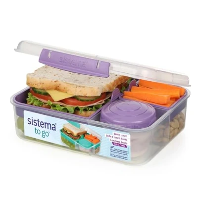Image de Boîte à repas bento Sistema TO GO 1,65 L pour l’école compartimentée avec pot en cas Sans BPA 1 unité Violet