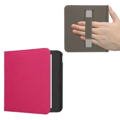 Image de kwmobile Étui Compatible avec Kobo Libra Colour Coque à Rabat magnétique Tablette eReader Similicuir Sangle Rose Fluo