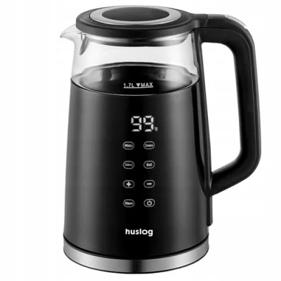 Image de Huslog Bouilloire électrique, 1,7 l, réglage de la température par effleurement, 2 200 W, Noir