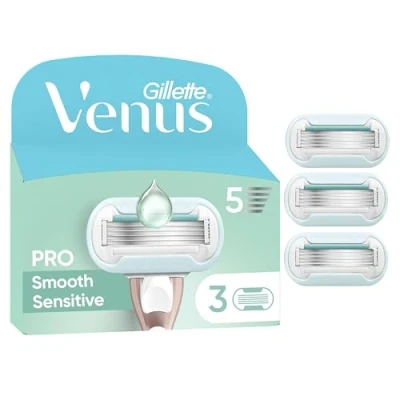 Image de Gillette Venus Lot De 3 Recharges Rasoir Pour Femmes Pro Smooth Sensitive Peaux Sensibles, AUTHENTIQUES, Cartouches A Lames Et Avec Une Touche D’Aloe Vera Contre Irritation Due Au Rasage