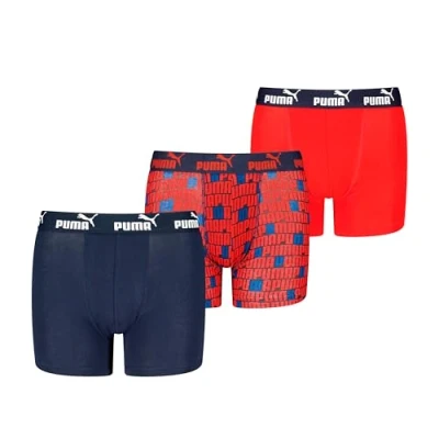 Image de PUMA Elements Boxer, Bleu Marine/Rouge, 158 164 (Lot de 3) Garçon