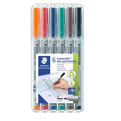 Image de Staedtler Lumocolor 315, Feutres non permanents à Pointe moyenne pour toutes les surfaces, Sans xylène ni toluène, Set de 6 couleurs lumineuses, ogive 1.0 mm, 315 WP6