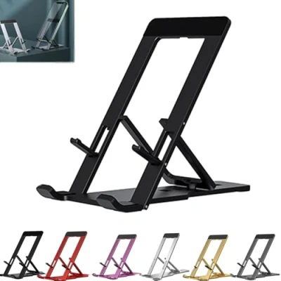 Image de VIUXL Folding Bracket, New 2024 Fashion Bracket for Phone, Foldable Aluminum Desktop Phone Stand, Portable Applicable to All (Black)