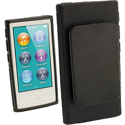 Image de iGadgitz U2064 Gel Cristal Durable Peau TPU Coque Compatible avec Apple iPod Nano 7th Gen 7 G Clip Sports Intégré + Protection d&#039;écran Noir