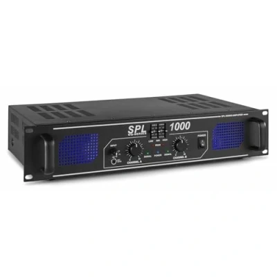 Image de Skytec SPL1000 Amplificateur Professionnel, 2x 500 Watts Noir, 3 Entrées RCA et Entrée Jack 3,5mm, Idéal pour une Utilisation Mobile, DJ, HIFI, Home Cinéma