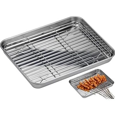 Image de Wandefol Plaque à Patisserie + Grille de Refroidissement, 26,5 x 20 2,5 cm Four Universelle en Acier Inoxydable Cuisson Rectangulaire