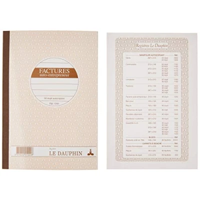 Image de Le Dauphin Réf. 1242D 1 manifold FACTURE MICRO ENTREPRENEUR papier autocopiant duplicata (1 original et copie) 50 feuillets format 21 x 14,8 cm couverture vernie