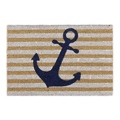 Image de Relaxdays Paillasson Coco, 40x60 cm, Tapis d’entrée avec Motif Ancre, antidérapant, intérieur et extérieur, Multicolore