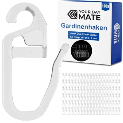 Image de 120 x Crochets à Rideaux avec œillets de 4 mm, Utilisables pour Anneaux Jusqu&#039;à Ø Rails et Tringles Rideaux, Accessoires Clapser Transparent
