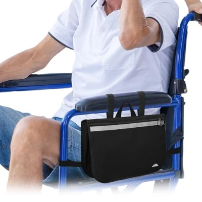 Image de supregear Sac Latéral Fauteuil Roulant, Multifonction Rollator Déambulateurs Fauteuils Roulants Scooters Genoux Accoudoir Personnes Âgées Seniors, Voyage Portable, Bleu Foncé