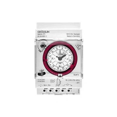 Image de GRÄSSLIN talento 211 02.28.0001.1 horloge modulaire analogique programme journalier (MARCHE/ARRÊT) 1 canal temps commutation 30 minutes montage rail DIN réserve de fonctionnement &gt; 150 heures