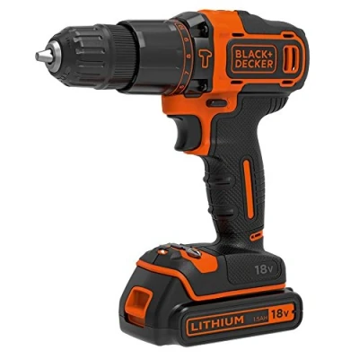 Image de BLACK+DECKER BDCHD18 QW Perceuse à percussion sans fil 18V 1,5 Ah Lithium 17,5 40 Nm 0 360 et 1400 trs/min 2 vitesses 1 batterie Chargeur inclus