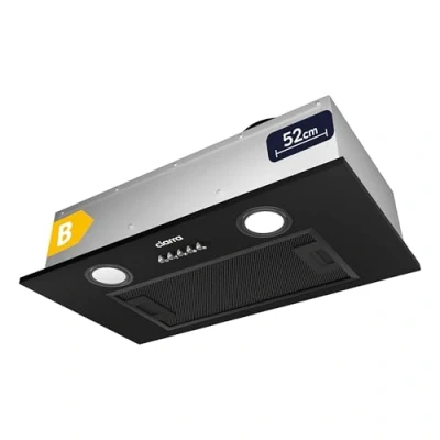 Image de Ciarra Hotte Aspirante Encastrée de Cuisine Intégrée 300 m3/h 52cm Evacuation ou Recyclage Filtre Charbon NON Inclus 3 Vitesses LED Eclairage Noir CBCB5913A