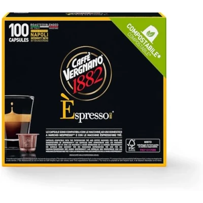 Image de Caffè Vergnano 1882 Èspresso capsules Café Compatibles Nespresso et biodégradables, Napoli Pack de 100