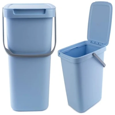 Image de KADAX Poubelle avec couvercle et poignée, en plastique, pour le tri sélectif, rectangulaire à charnière (bleu, 12 l)