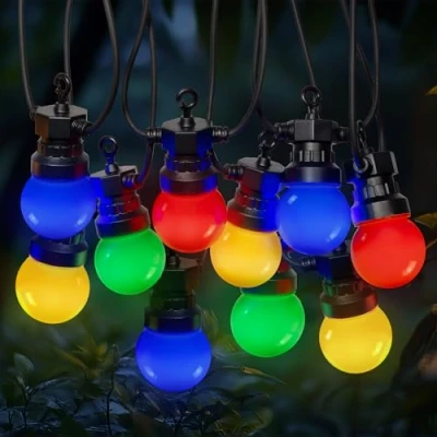 Image de SKYLANTERN Guirlande Guinguette 50M Multicolore Lumineuse Exterieure 50 Bulbes Rouge Bleu Jaune Vert Exterieur + 3M de Cable