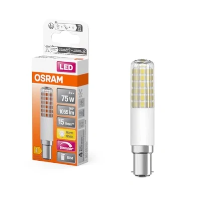 Image de OSRAM LED T slim multicolour lamp made of plastic with B15d base, shape, 8 W / 1,055 lm, clear, warm white light 2,700 K, dimmable, 18 mm diameter, CRI 80.