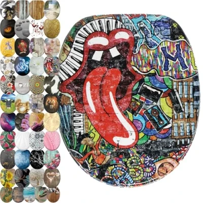 Image de Sanilo Abattant WC frein de chute, Grande sélection lunettes toilette avec abaissement automatique, Fixation facile (Graffiti)