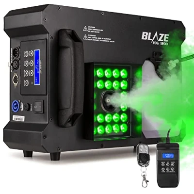 Image de BeamZ BLAZE1200 Machine à Fumée Verticale et Horizontale RGBA 1200 Watts, 24 LEDs de 4W, Réservoir 2,8L avec Indicateur, Modes DMX ou Autonome, Idéale pour Créer vos Soirées DJ Concerts
