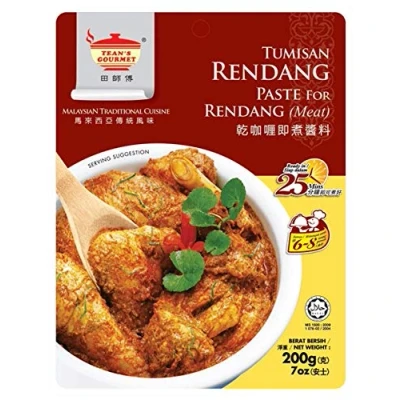 Image de Tean&#039;s Gourmet Malaysian Traditional Rendang Dry Curry Paste for Meat (Net Wt 200g/7oz) by