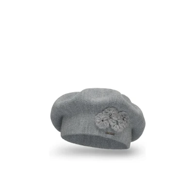 Image de VIVISENCE Femme Le Béret pour L&#039;automne Et l&#039;hiver Élégant Style Classique Ajustement Parfait Orné d&#039;une Application Florale Mélange Chaud De Laine Idéal Cadeau, Gris Clair,Taille Unique