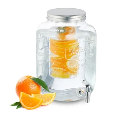 Image de Relaxdays Distributeur de Boisson, en Verre, avec Compartiment et Couvercle, Volume : 8 litres, Transparent