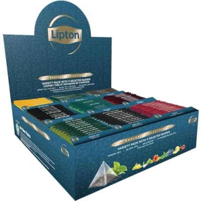 Image de Lipton Exclusive Collection Coffret Thés et Infusions 9 Goûts Différents Vitalité Certifié Rainforest Alliance 108 Sachets Pyramide