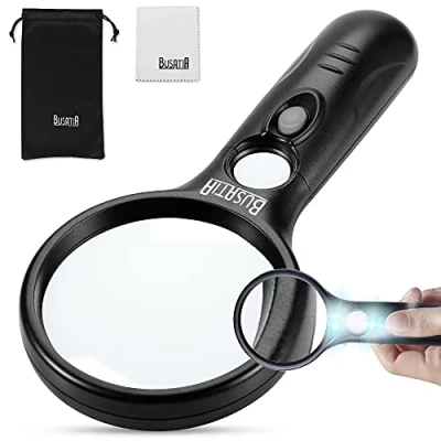 Image de loupe avec lumière, BUSATIA illuminée par grossissement 3X 45x, de Poche légère pour la Lecture, l&#039;inspection, Les Bijoux, Loisirs et l&#039;artisanat