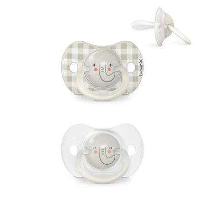 Image de Suavinex, Lot de 2 Sucettes pour Bébé 6/18 Mois, Phosphorescentes, Idéal Nuit, avec Tétine Symétrique SX Pro en Silicone, Réversible, Douce et Souple, Night and Day, Gris