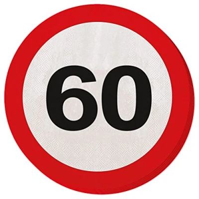 Image de Creative Traffic Lot de 20 Serviettes Table pour fête 60e Anniversaire Motif Panneau signalisation