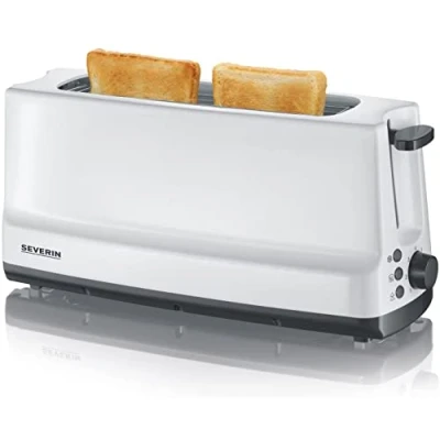 Image de SEVERIN Grille pain automatique 800 W, Toaster compact 1 fente jusqu&#039;à 2 tranches, électrique avec réglage du degré de brunissage &amp; fonction décongélation, blanc, AT 2232