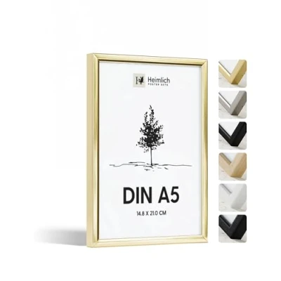Image de Heimlich® 1x Cadre Photo A5 14,8x21 cm en Aluminium Doré à Documents Verre Acrylique Incassable Excellente Qualité Durable Décoration Murale