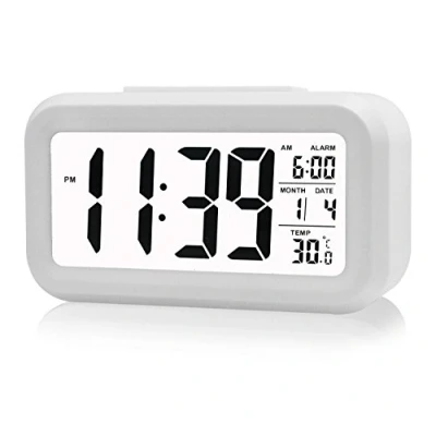 Image de Gearmax® Créatif Réveil Matin Snooze reveille Horloge Alarme Clock Écran rétroéclairé LED Affichage numérique de avec la fonction spectacle Date Calendrier, Température, Temps, Voyants Intelligents(Blanc)