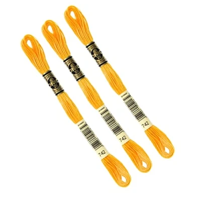 Image de DMC Lot de 3 échevettes ORANGE, Fil à broder Mouliné 117MC, 100% coton S&#039;adapte toutes techniques et tous supports, idéal point croix