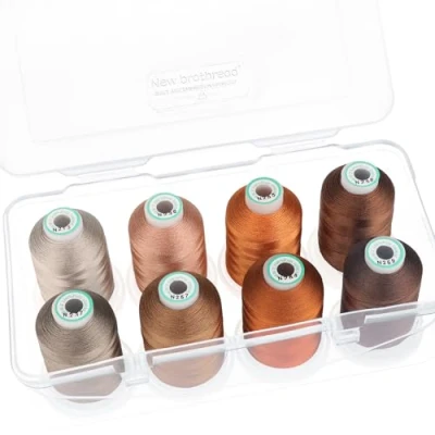 Image de New brothread 15 Options 8 Bobines à Encliqueter de 1000m Chaque Polyester Machine Fil broder avec Boîte Stockage en Plastique Transparent pour Broderie &amp; Matelassage Different Brown