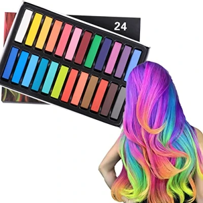 Image de Craie Pour Cheveux, Ensemble Cheveux Jetable 24 Couleurs, Colorant Temporaire Lavable Non Toxique, Une Teinture AdaptéE à NoëL, Carnaval, FêTe, Cosplay