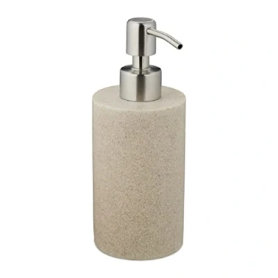 Image de Relaxdays Porte Savon Liquide, 180 ML, Rechargeable, Salle de Bain, Distributeur shampoing, Pompe en INOX, Sable
