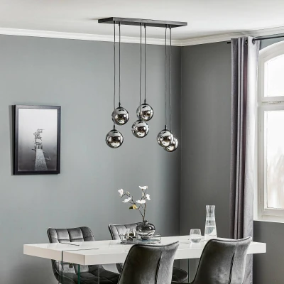 Image de Emibig Cosmo Plafonnier suspendu noir Globe Cluster avec abat jour en verre transparent, 6x E14
