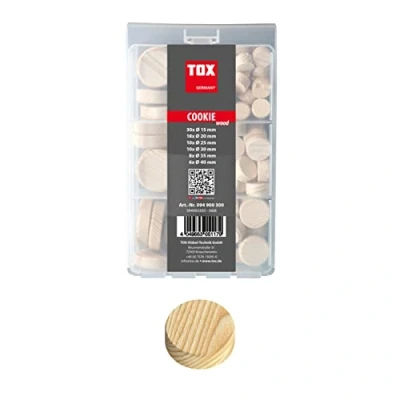 Image de TOX 094900300 Cookie Wood avec Plaquettes transversales en épicéa pour réparer et améliorer Les endroits défectueux du Bois différentes Tailles, 1x boîte, Brown, Miniset