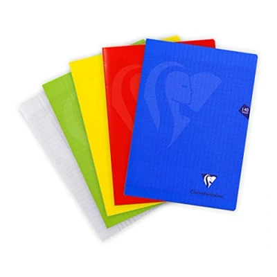 Image de Clairefontaine 303181C Un Cahier Agrafé Mimesys A4 21x29,7 cm 140 Pages Grands Carreaux Papier Blanc 90 g Couverture Polypro Couleur Aléatoire