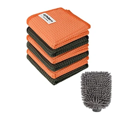 Image de PHILORN 1 Gant de Lavage 6 Chiffon Nettoyage Voiture en Microfibre et Serviette Combinaison Multifonction pour Equipement Extérieur Intérieur Sans Rayures