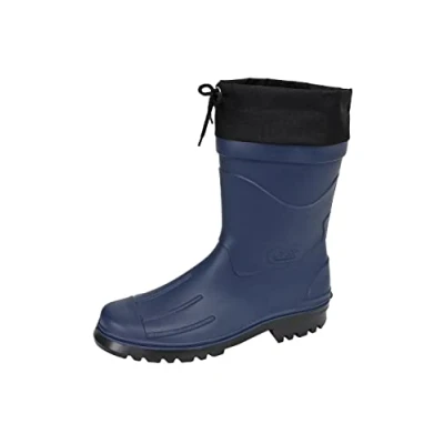 Image de MADSea Nils Hannes Bottes en caoutchouc pour homme et garçon de pluie mi hautes imperméables non doublées Avec manchette nylon à lacets, Bleu foncé, noir., 47 EU