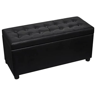 Image de vidaXL Pouf Coffre de Rangement Cuir Synthétique Noir Table Basse Banc Maison