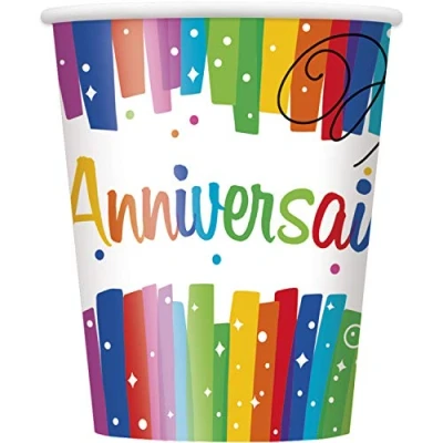 Image de Unique Party Gobelet Joyeux Anniversaire 8 pièces 270 ml Rainbow Ribbon